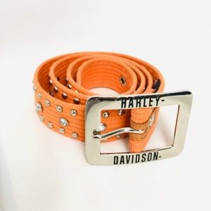 Harley Davidson Orange & Silver Belt w/ Rhinestone